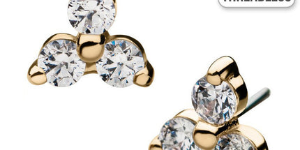 Invictus Threadless 14ct Yellow Gold Prong Set Gem Trinity