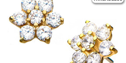 Invictus Threadless 14ct Yellow Gold Prong Set Gem Flower