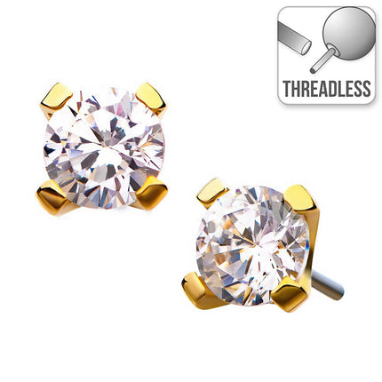Invictus Threadless 14ct Yellow Gold Prong Set Gem 4mm