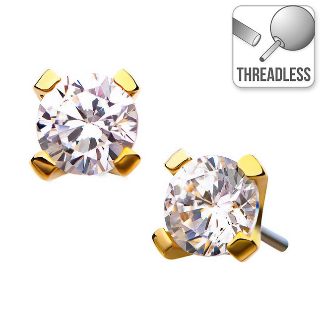 Invictus Threadless 14ct Yellow Gold Prong Set Gem 4mm