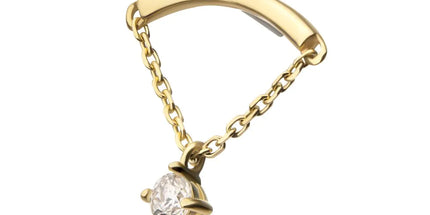 Invictus 14Kt Yellow Gold Threadless Curved Bar Top with 4-Prong Lab-Grown Diamond Dangle