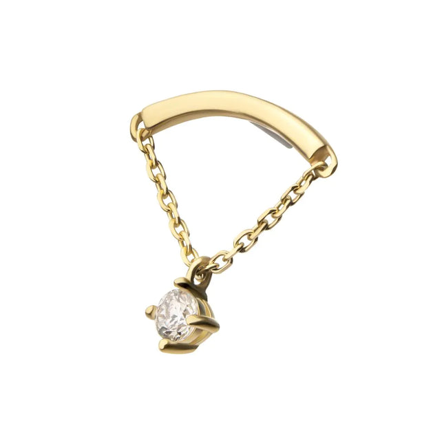 Invictus 14Kt Yellow Gold Threadless Curved Bar Top with 4-Prong Lab-Grown Diamond Dangle