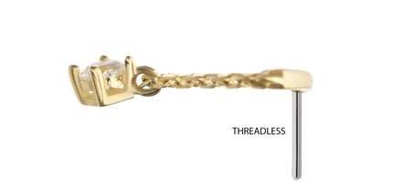 Invictus 14Kt Yellow Gold Threadless Curved Bar Top with 4-Prong Lab-Grown Diamond Dangle