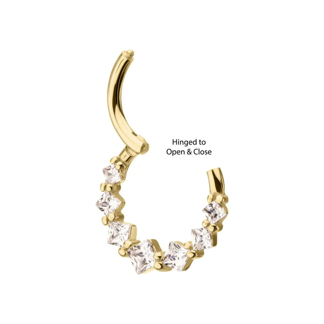 Invictus 14Kt Yellow Gold Prong Set Princess Gem Cluster Front Facing Hinged Segment Clicker