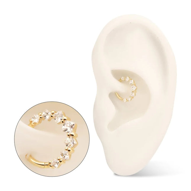 Invictus 14Kt Yellow Gold Prong Set Princess Gem Cluster Front Facing Hinged Segment Clicker