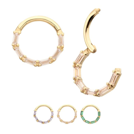 Invictus 14Kt Yellow Gold 6-Cluster Baguette Prong Gem Front Facing Hinged Segment Clicker