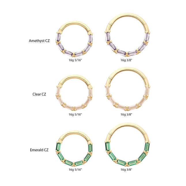 Invictus 14Kt Yellow Gold 6-Cluster Baguette Prong Gem Front Facing Hinged Segment Clicker