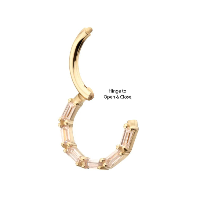 Invictus 14Kt Yellow Gold 6-Cluster Baguette Prong Gem Front Facing Hinged Segment Clicker