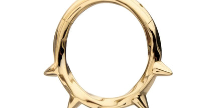 Invictus 14Kt Yellow Gold Spike Edge Twisted Hoop Front Facing Hinged Segment Clicker