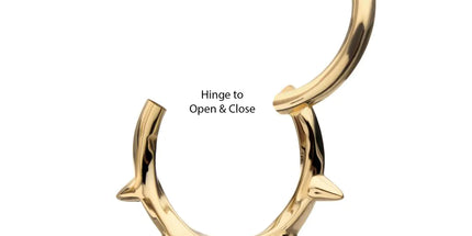 Invictus 14Kt Yellow Gold Spike Edge Twisted Hoop Front Facing Hinged Segment Clicker