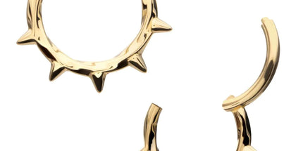 Invictus 14Kt Yellow Gold Spike Edge Twisted Hoop Front Facing Hinged Segment Clicker