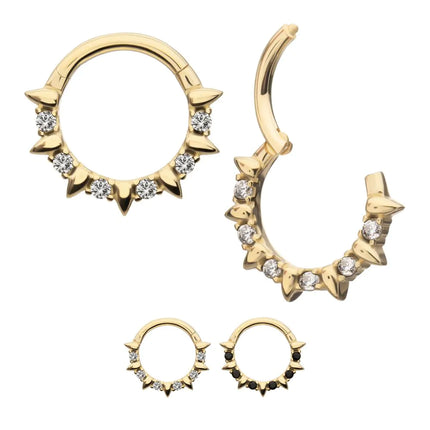 Invictus 14Kt Yellow Gold Alternating Spike & Prong Set Round Gem Front Facing Hinged Segment Clicker