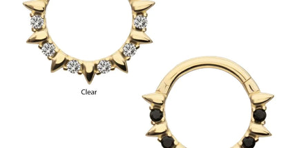 Invictus 14Kt Yellow Gold Alternating Spike & Prong Set Round Gem Front Facing Hinged Segment Clicker