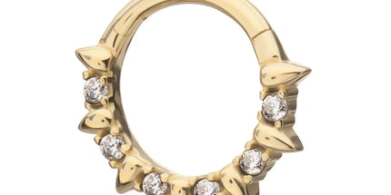 Invictus 14Kt Yellow Gold Alternating Spike & Prong Set Round Gem Front Facing Hinged Segment Clicker
