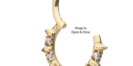 Invictus 14Kt Yellow Gold Alternating Spike & Prong Set Round Gem Front Facing Hinged Segment Clicker