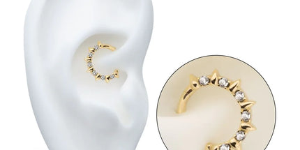 Invictus 14Kt Yellow Gold Alternating Spike & Prong Set Round Gem Front Facing Hinged Segment Clicker