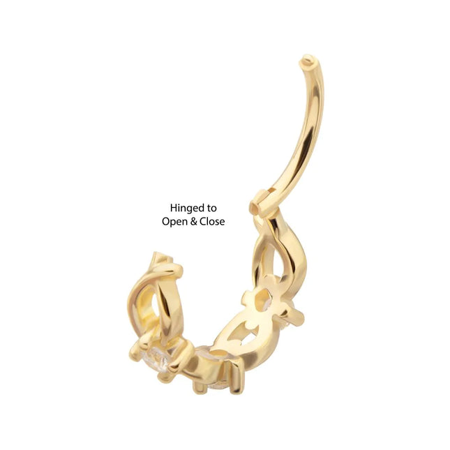 Invictus 14Kt Gold Braided Design Side Facing Hinged Segment Clicker with Prong Set Gem