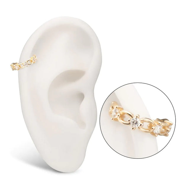 Invictus 14Kt Gold Braided Design Side Facing Hinged Segment Clicker with Prong Set Gem