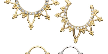 Invictus 14Kt Gold Beaded Edge with 1mm CNC Set Round Gem Front Facing Hinged Segment Clicker