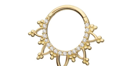 Invictus 14Kt Gold Beaded Edge with 1mm CNC Set Round Gem Front Facing Hinged Segment Clicker