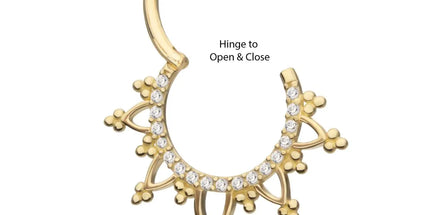 Invictus 14Kt Gold Beaded Edge with 1mm CNC Set Round Gem Front Facing Hinged Segment Clicker