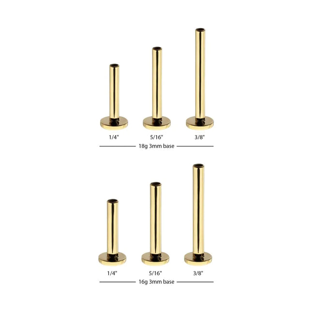 Invictus 14Kt Yellow Gold M0.8 Internally Threaded 3mm Labret Base