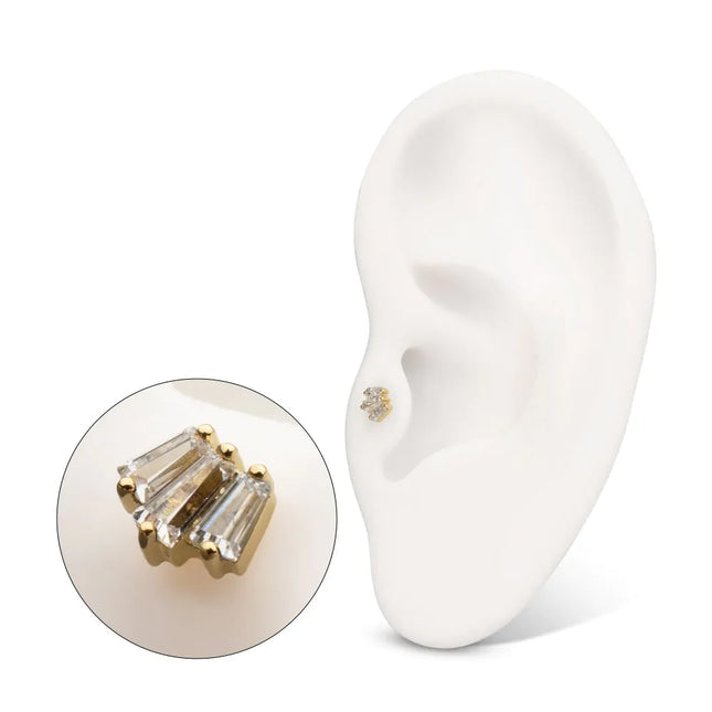 Invictus 14Kt Yellow Gold M0.8 Internally Threaded Prong Set Triple Baguette Cluster Top