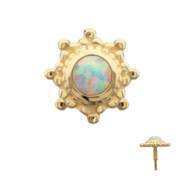 Invictus 14Kt Yellow Gold M0.8 Internally Threaded Beaded Flower Opal Top