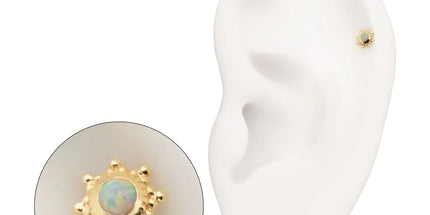 Invictus 14Kt Yellow Gold M0.8 Internally Threaded Beaded Flower Opal Top