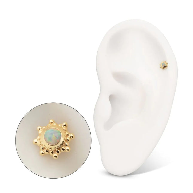 Invictus 14Kt Yellow Gold M0.8 Internally Threaded Beaded Flower Opal Top