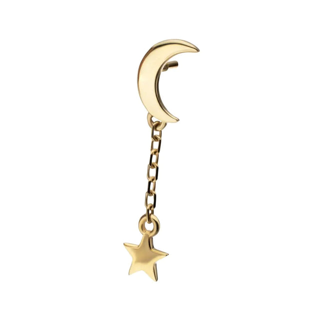 Invictus 14Kt Yellow Gold M0.8 Internally Threaded Crescent Moon Top with Dangle Star