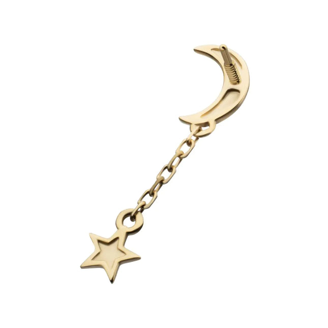 Invictus 14Kt Yellow Gold M0.8 Internally Threaded Crescent Moon Top with Dangle Star