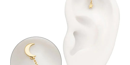 Invictus 14Kt Yellow Gold M0.8 Internally Threaded Crescent Moon Top with Dangle Star