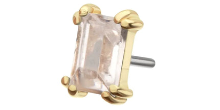 Invictus 14Kt Gold Threadless 3mm Emerald Cut Prong Set Gem Top