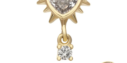 Invictus 14Kt Yellow Gold Threadless Spike Edge Bezel Heart Gem Top with Prong Set Round Dangle