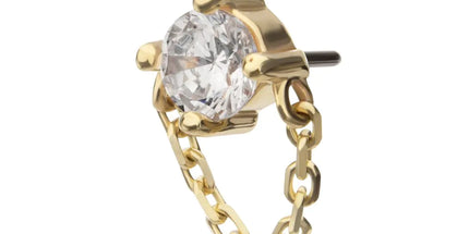 Invictus 14Kt Yellow Gold Threadless 4-Prong Round Gem Top with Rolo Chain Dangle