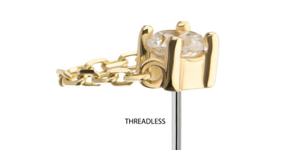 Invictus 14Kt Yellow Gold Threadless 4-Prong Round Gem Top with Rolo Chain Dangle