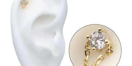 Invictus 14Kt Yellow Gold Threadless 4-Prong Round Gem Top with Rolo Chain Dangle