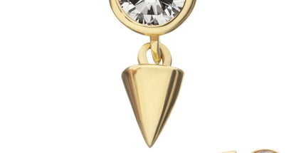 Invictus 14Kt Yellow Gold Threadless Bezel Set Round Gem Top with Spike Dangle