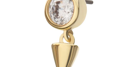 Invictus 14Kt Yellow Gold Threadless Bezel Set Round Gem Top with Spike Dangle