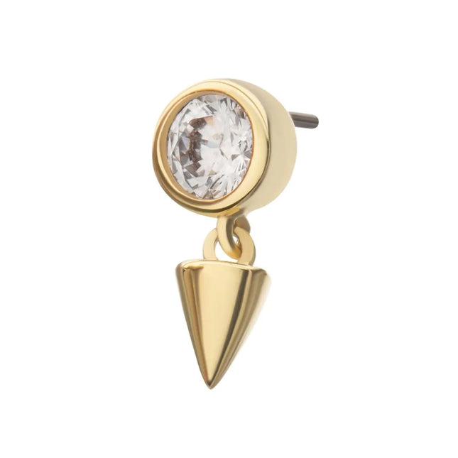 Invictus 14Kt Yellow Gold Threadless Bezel Set Round Gem Top with Spike Dangle