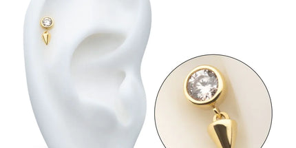 Invictus 14Kt Yellow Gold Threadless Bezel Set Round Gem Top with Spike Dangle