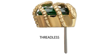 Invictus 14Kt Yellow Gold Threadless Serpent Wrapped on Teardrop Emerald Top