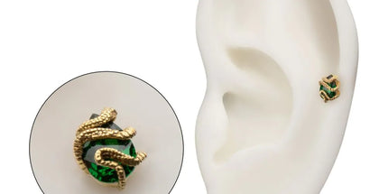 Invictus 14Kt Yellow Gold Threadless Serpent Wrapped on Teardrop Emerald Top