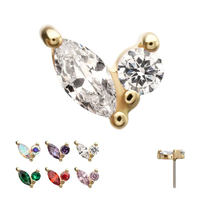 Invictus 14Kt Yellow Gold Threadless Dual CZ Gem Harmony Top