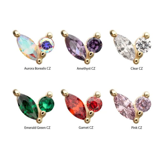 Invictus 14Kt Yellow Gold Threadless Dual CZ Gem Harmony Top