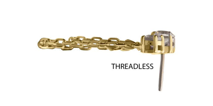 Invictus 14Kt Gold Threadless Threadless 3-Cluster Prong Set Gem Top with 3-Tier Chain Dangle
