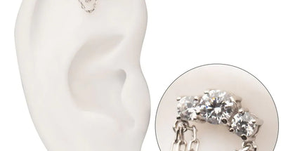 Invictus 14Kt Gold Threadless Threadless 3-Cluster Prong Set Gem Top with 3-Tier Chain Dangle