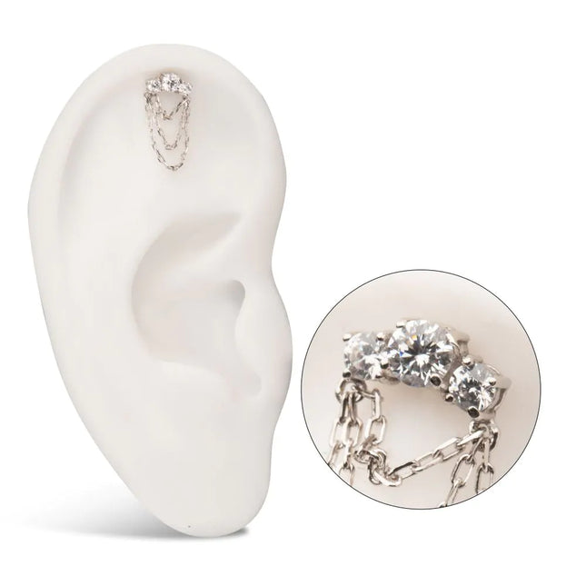 Invictus 14Kt Gold Threadless Threadless 3-Cluster Prong Set Gem Top with 3-Tier Chain Dangle