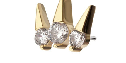 Invictus 14Kt Yellow Gold Threadless Prong Set Round Gem Triple Spike Top